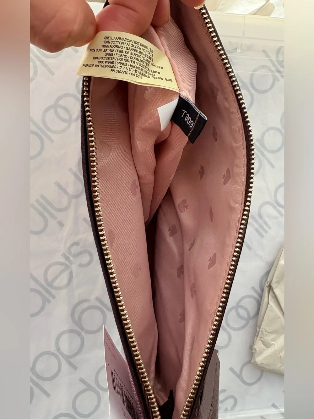 Pink and Brown Canvas Leather Zip Pouch Kate Spade Ash St. Logo Large Tassel